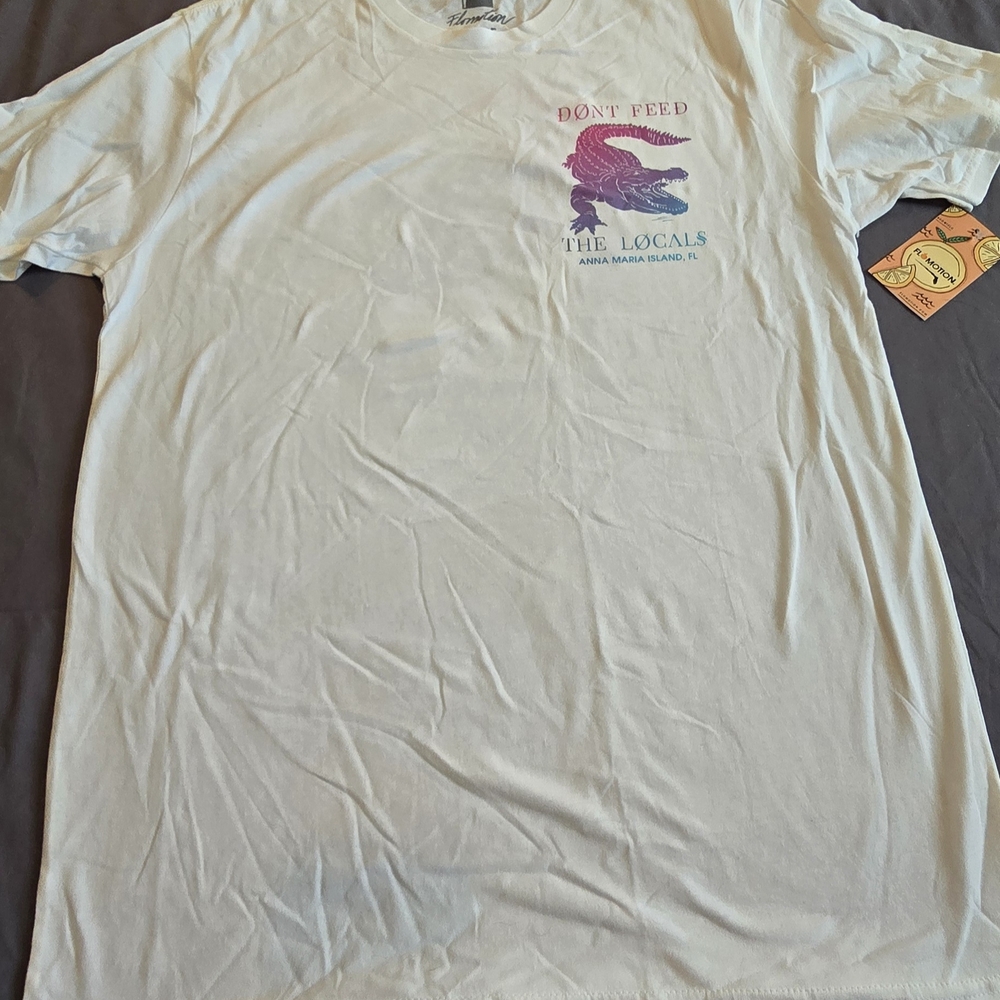 Fruit of the Loom White Tee with Purple and Pink Graphic